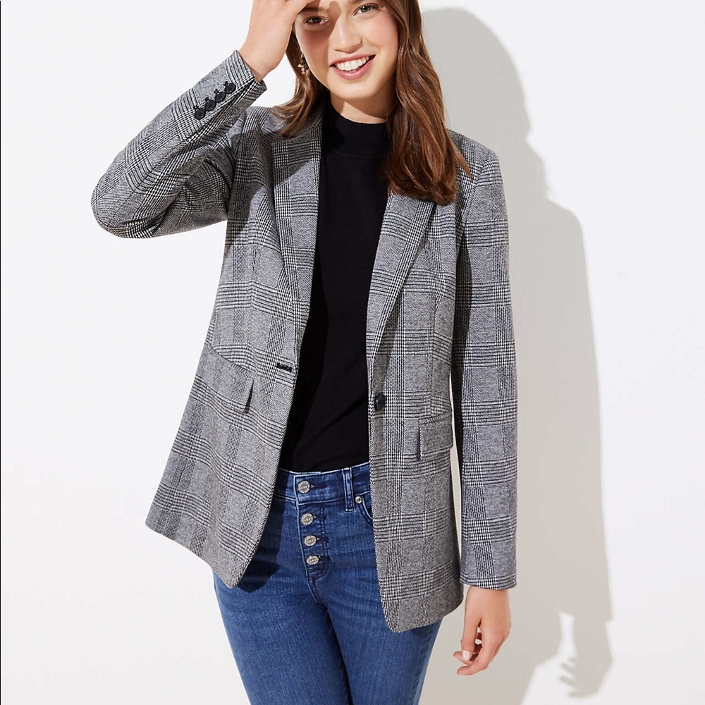 LOFT Gray Plaid Blazer EUC